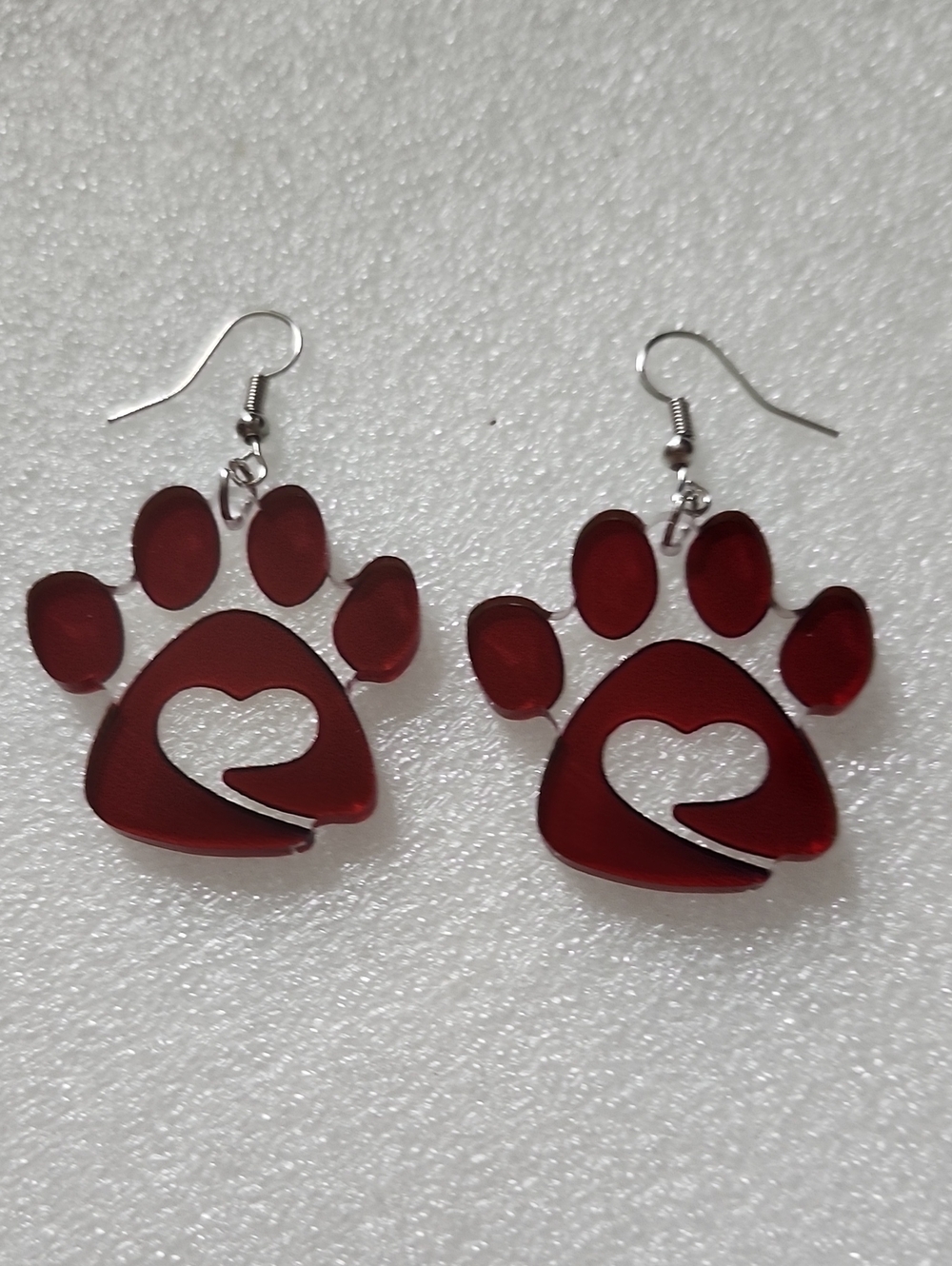 Hand Crafted Reddish Brown Paw Print Heart Earrings